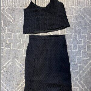 Black Tank Top and Skirt Textured Set